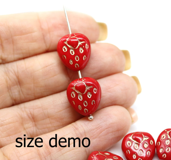 14mm Red orange mix strawberry czech glass beads, 4Pc
