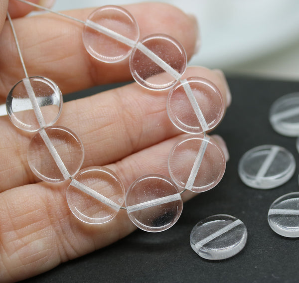 12mm Crystal clear coin czech glass beads, round tablet shape pressed beads, 15Pc