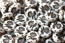 18mm White flower Czech glass beads, floral ornament beads pair, 2pc