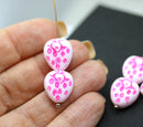 14mm White with pink strawberry czech glass beads, 4Pc