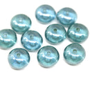 7x11mm Montana blue lustered puffy rondelle Czech glass beads - 10Pc