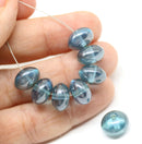 7x11mm Montana blue lustered puffy rondelle Czech glass beads - 10Pc