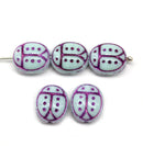 13x11mm Mint purple ladybug Czech glass beads, 4pc