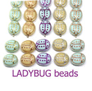13x11mm Beige silver ladybug Czech glass beads, 4pc