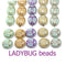 13x11mm Beige silver ladybug Czech glass beads, 4pc