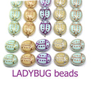 13x11mm Mint gold ladybug Czech glass beads, 4pc