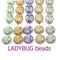 13x11mm Mint gold ladybug Czech glass beads, 4pc