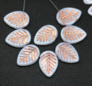 12x16mm White side drilled leaf beads, copper inlays, 10pc