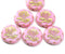 18mm Pink flower Czech glass beads, gold wash, 2pc
