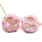 18mm Pink flower Czech glass beads, gold wash, 2pc