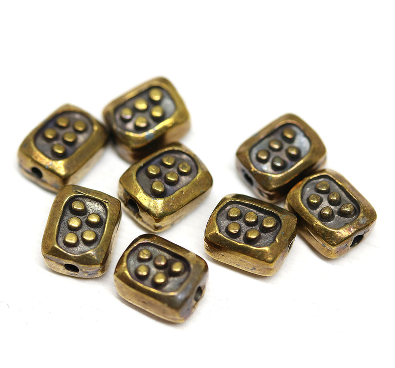 Antique brass small rectangle beads 8pc