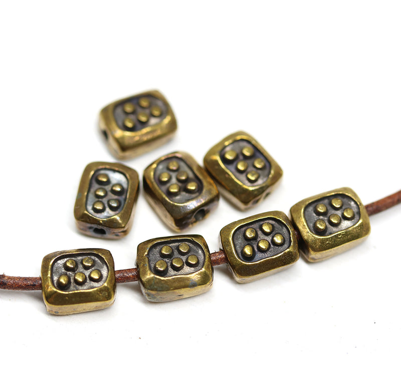 Antique brass small rectangle beads 8pc