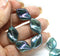 19x13mm Green oval Czech glass large wavy beads blue luster - 4Pc