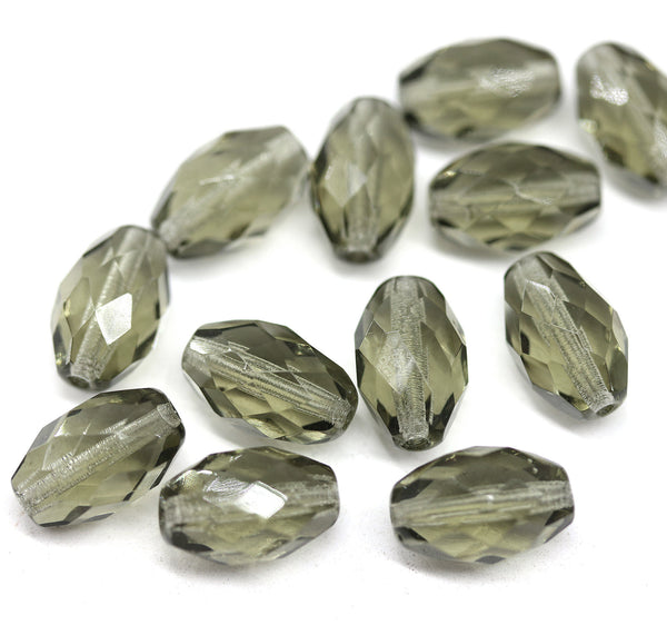 12x8mm Transparent gray barrel czech glass fire polished oval beads, 6Pc