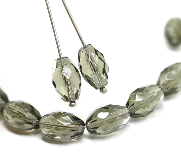 12x8mm Transparent gray barrel czech glass fire polished oval beads, 6Pc