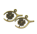 2pc Antique brass lucky clover charms