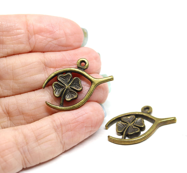 2pc Antique brass lucky clover charms