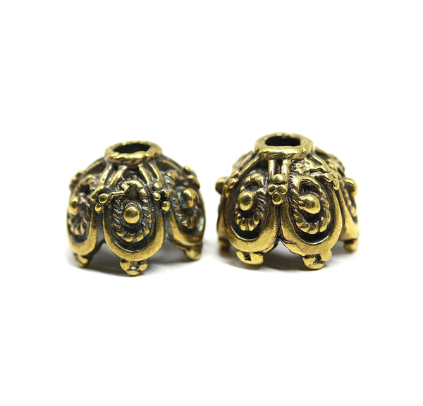 Large fancy bead caps Antique brass 2Pc