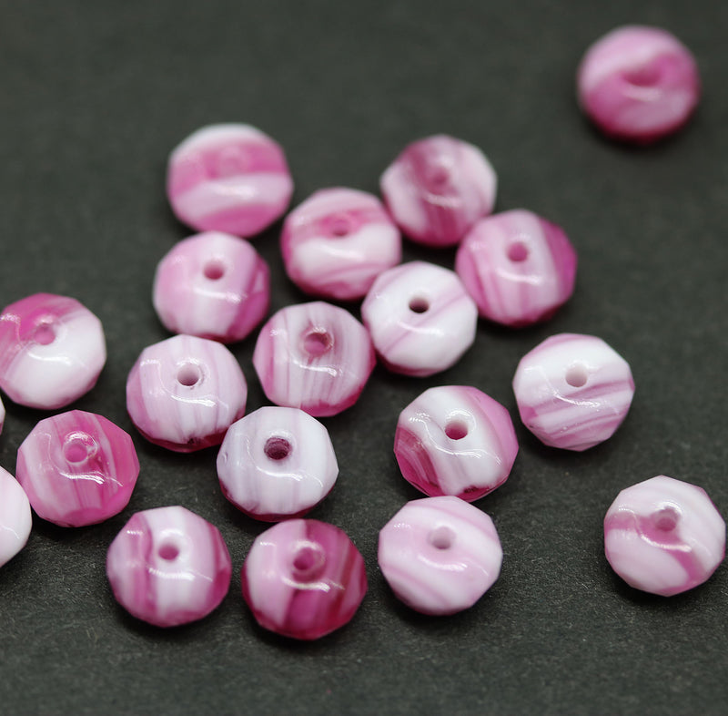 4x7mm Bright pink Czech glass rondelle fire polished beads, 20pc