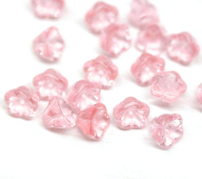 6x8mm Rose pink flower beads czech glass bell caps - 10Pc