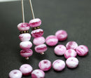 4x7mm Bright pink Czech glass rondelle fire polished beads, 20pc