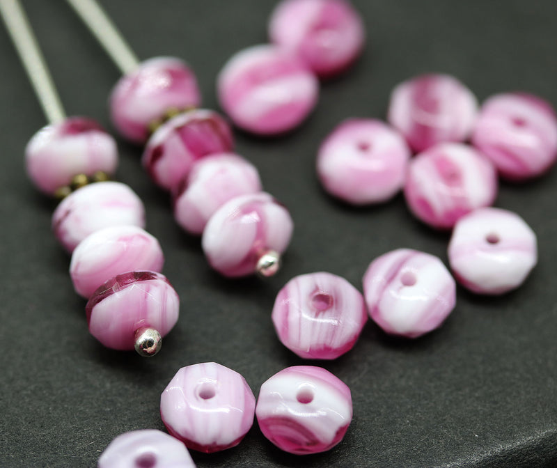 4x7mm Bright pink Czech glass rondelle fire polished beads, 20pc