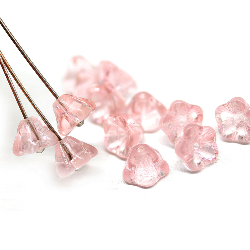 6x8mm Rose pink flower beads czech glass bell caps - 10Pc