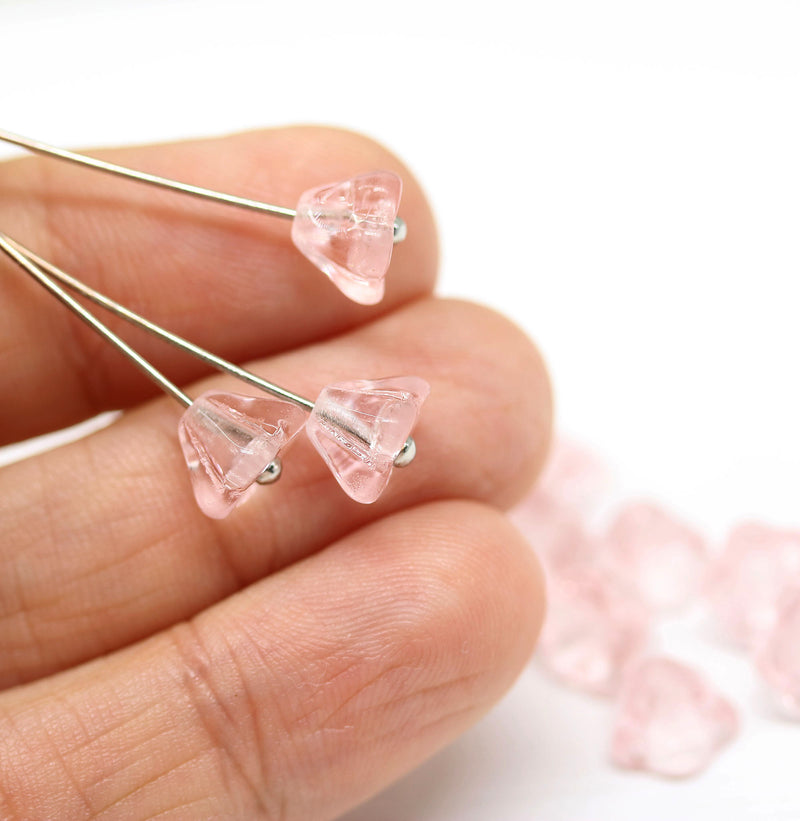 6x8mm Rose pink flower beads czech glass bell caps - 10Pc