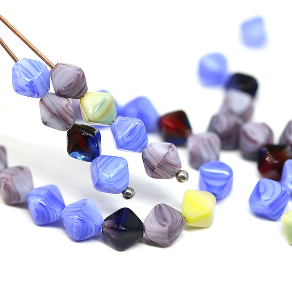 6mm Blue bicone Czech glass beads mix, 50Pc