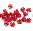 6x8mm Red flower beads czech glass bell caps with luster - 20Pc