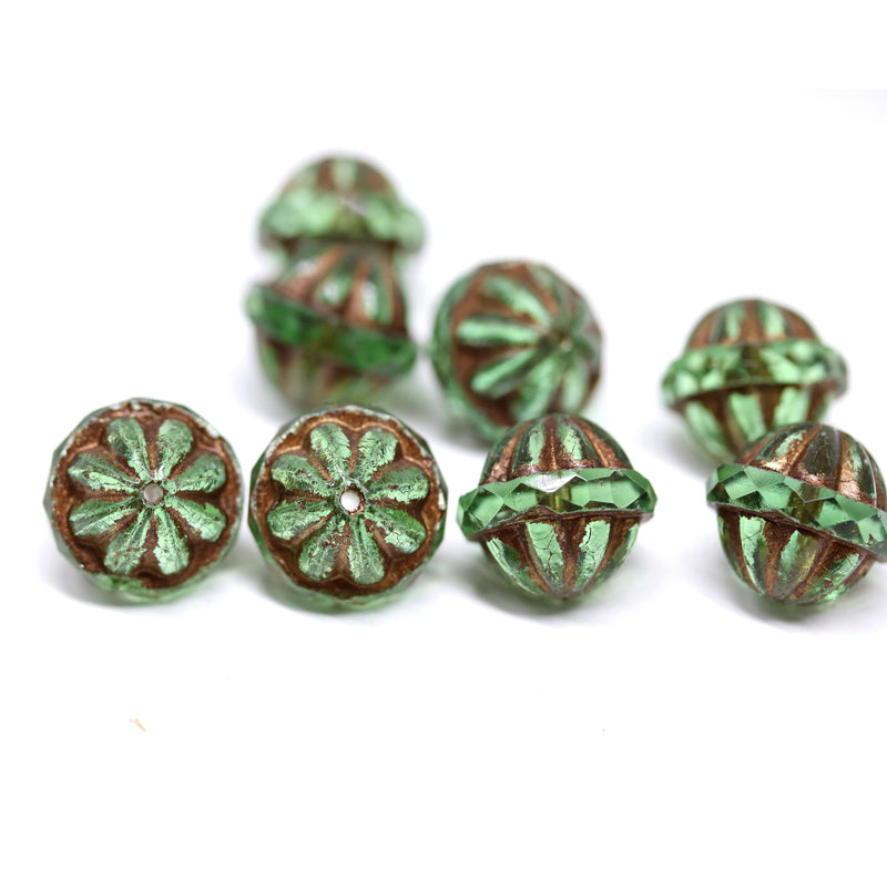 Czech glass antique green large fancy bicone beads for jewelry designs