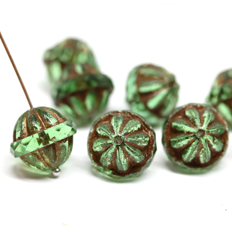 Czech glass antique green large fancy bicone beads for jewelry designs