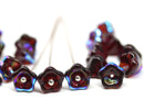 6x8mm Dark Red flower beads czech glass bell caps with luster - 20Pc