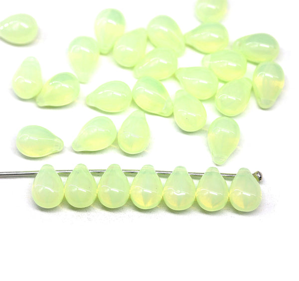 6x9mm Opal melon yellow czech glass teardrop beads, 40pc