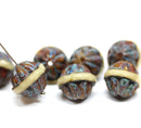 Picasso Beige brown large bicone carved Czech glass beads fire polished