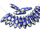 15pc Dark blue dagger czech glass vitrail beads, 15pc