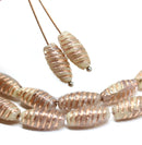 14x7mm Beige long barrel czech glass beads, copper wash, 15Pc