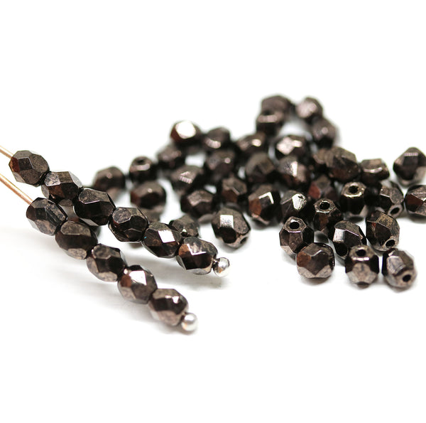 4mm Metallic copper czech glass beads fire polished - 50Pc