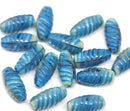 14x7mm Blue beige long barrel czech glass beads, 15Pc