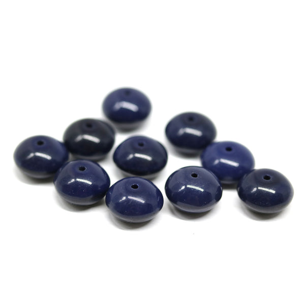 Dark blue puffy rondelle czech glass pressed beads jewelry DIY