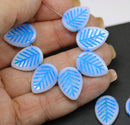 12x16mm White blue side drilled leaf beads, 10pc