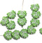 11x13mm Opaque green maple czech glass leaf beads silver wash, 15pc