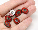 14x10mm Red picasso Czech oval beads - 6Pc