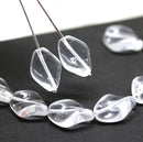 19x13mm Crystal clear oval Czech glass large wavy beads - 6Pc