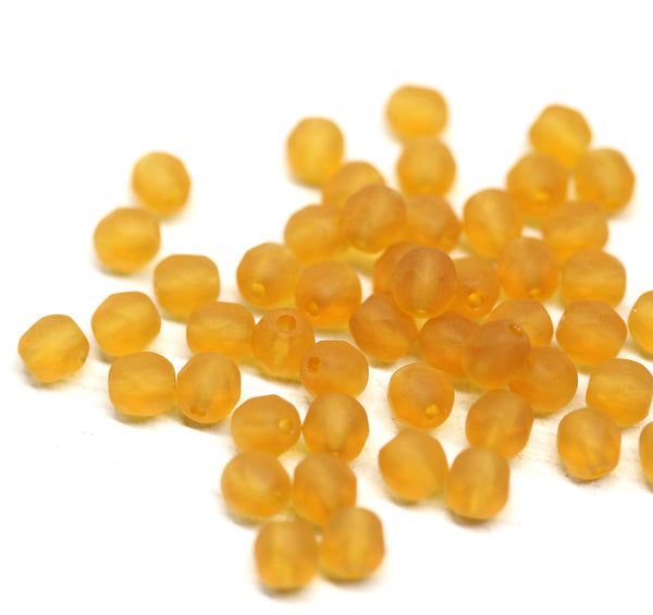 4mm Frosted yellow czech glass beads fire polished - 50Pc