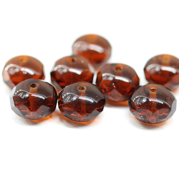 7x11mm Dark topaz rondelle Czech glass beads fire polished, 8pc