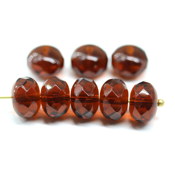 7x11mm Dark topaz rondelle Czech glass beads fire polished, 8pc