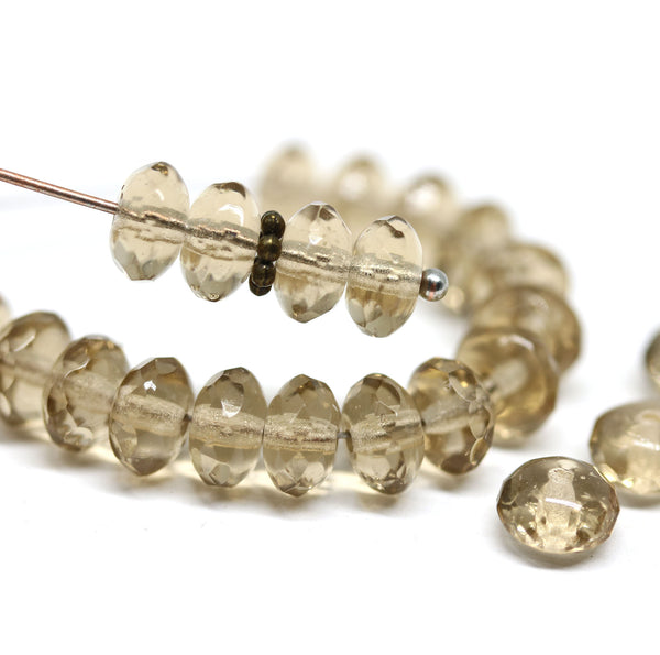 Light smokey topaz czech glass rondelle beads jewelry making supply