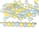 4x6mm Frosted blue yellow small drops czech glass - 50Pc