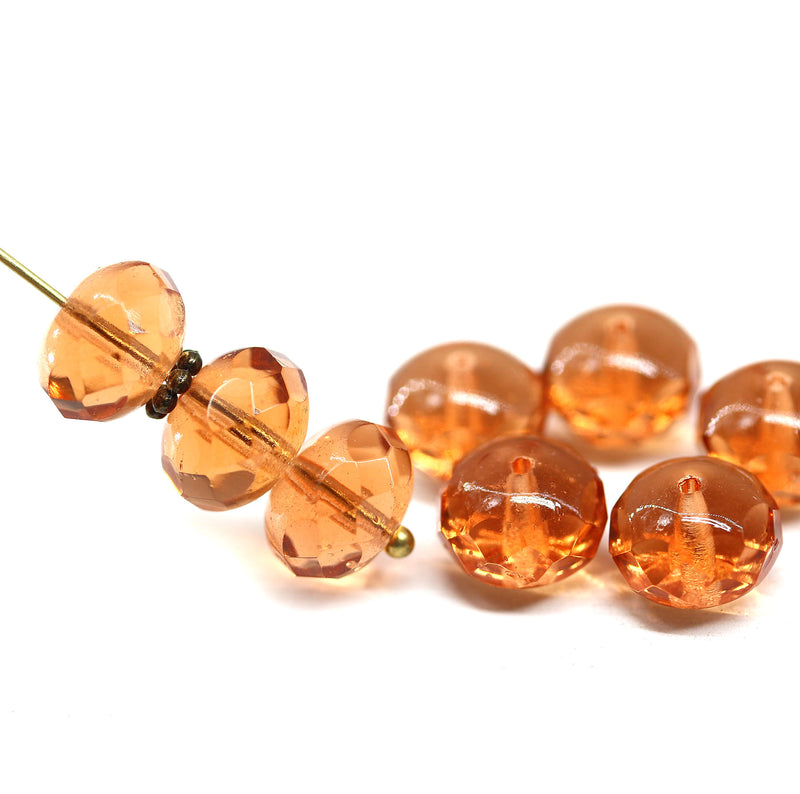 7x11mm Peach rondelle Czech glass beads fire polished, 8pc